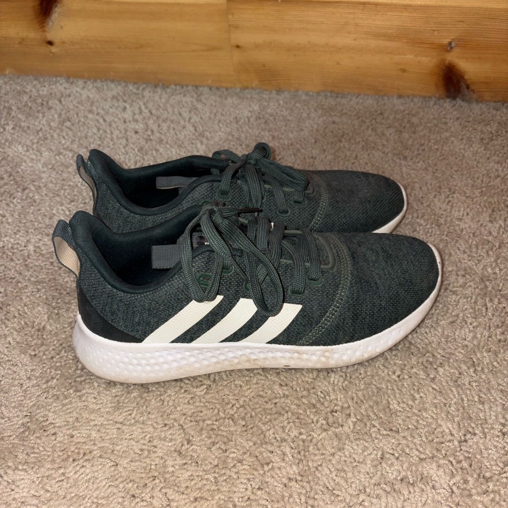 Adidas Dark Green Knit Sneakers with White Stripes